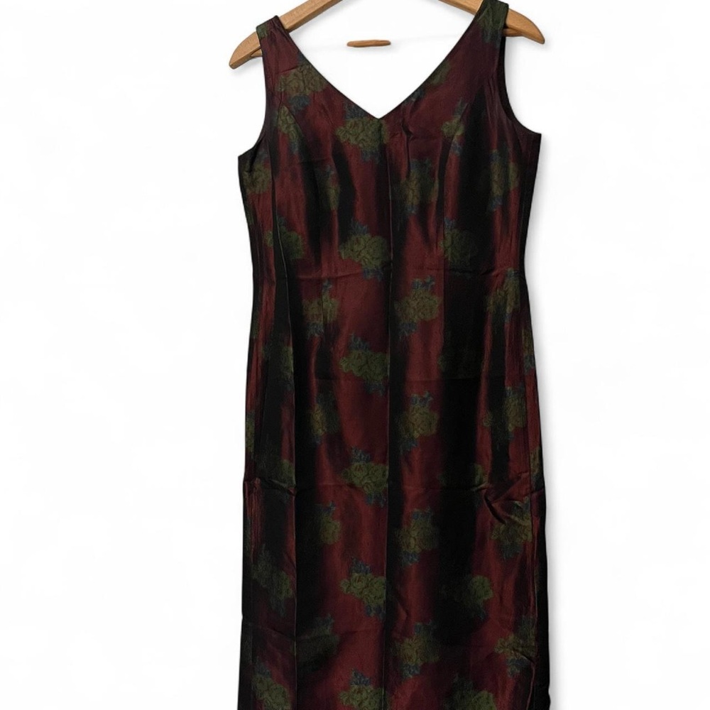 VTG Laura Ashley Burgundy and green floral midi sheath dress  #cottagecore